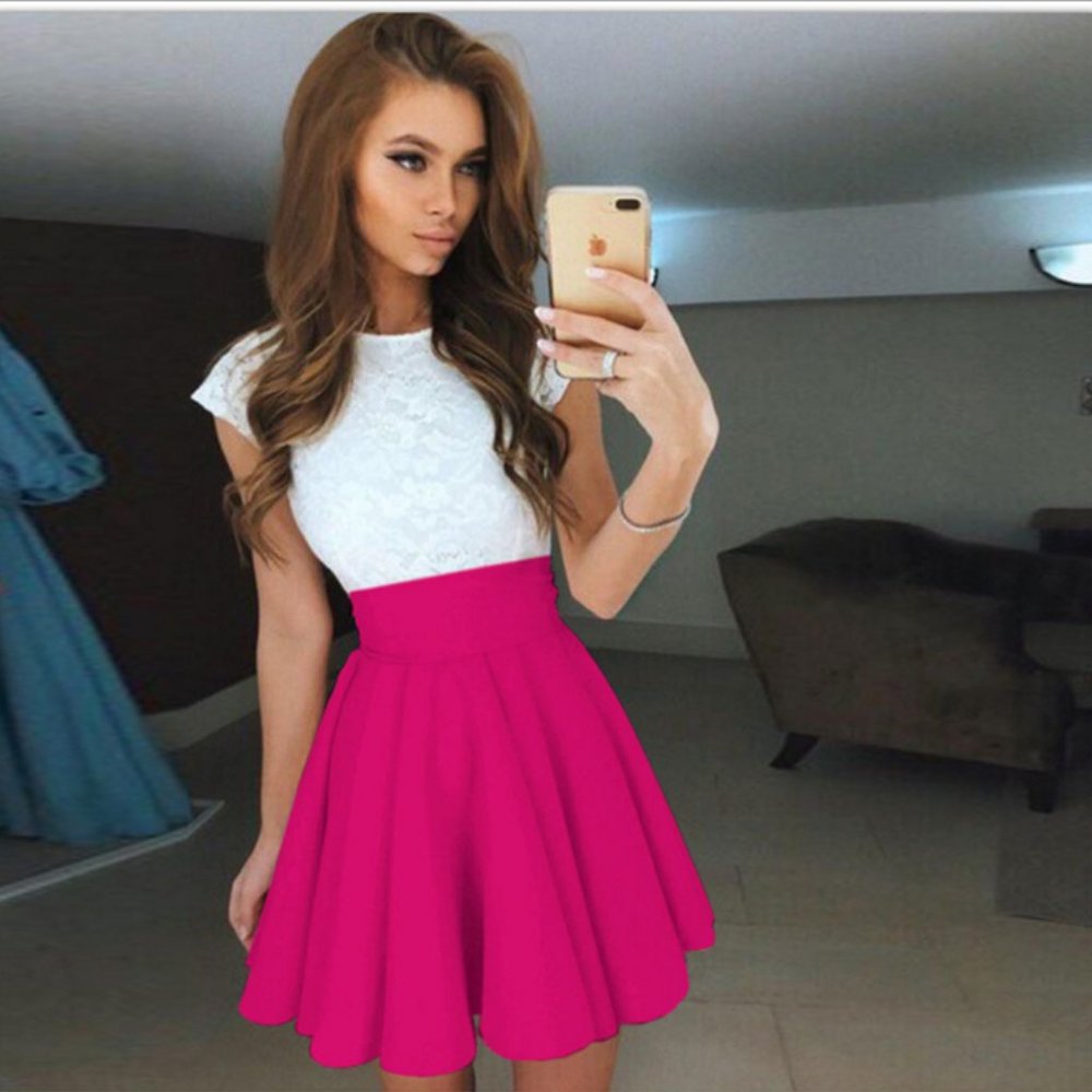 Rose Red Cap Sleeve Summer Wear Mini Skater Dress